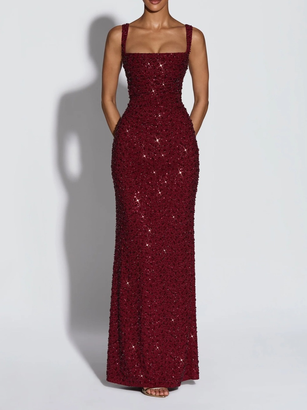 Elegant Burgundy Beaded Evening Gown medium